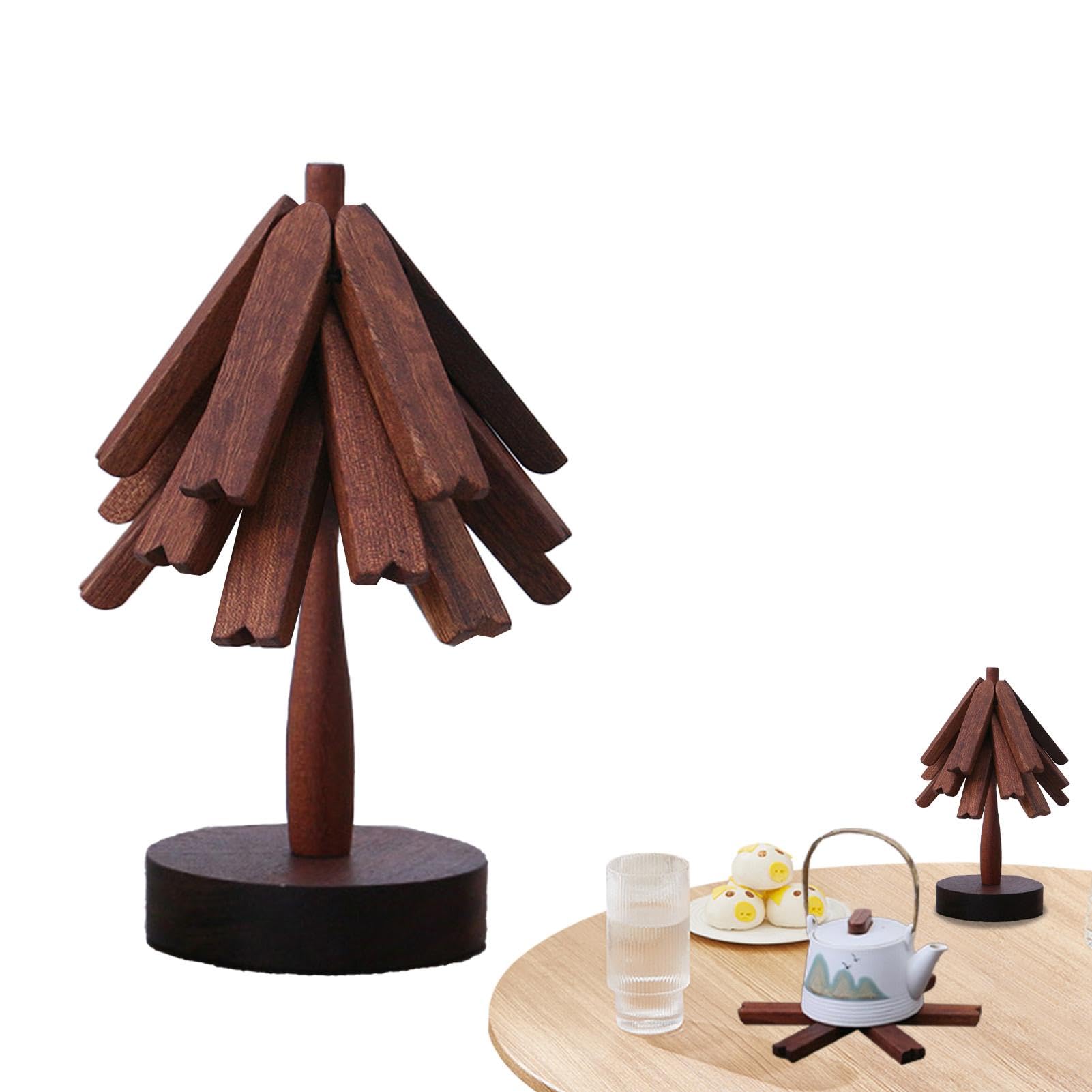 Dessous de plat en bois pour plats chauds, dessous de plat pour poêles chaudes en bois avec d'arbre, tapis chaud multifonction, dessous de verre en bois en forme d'arbre résistant à la chaleur | chaudes en bois avec d'arbre, tapis chaud multifonction, des