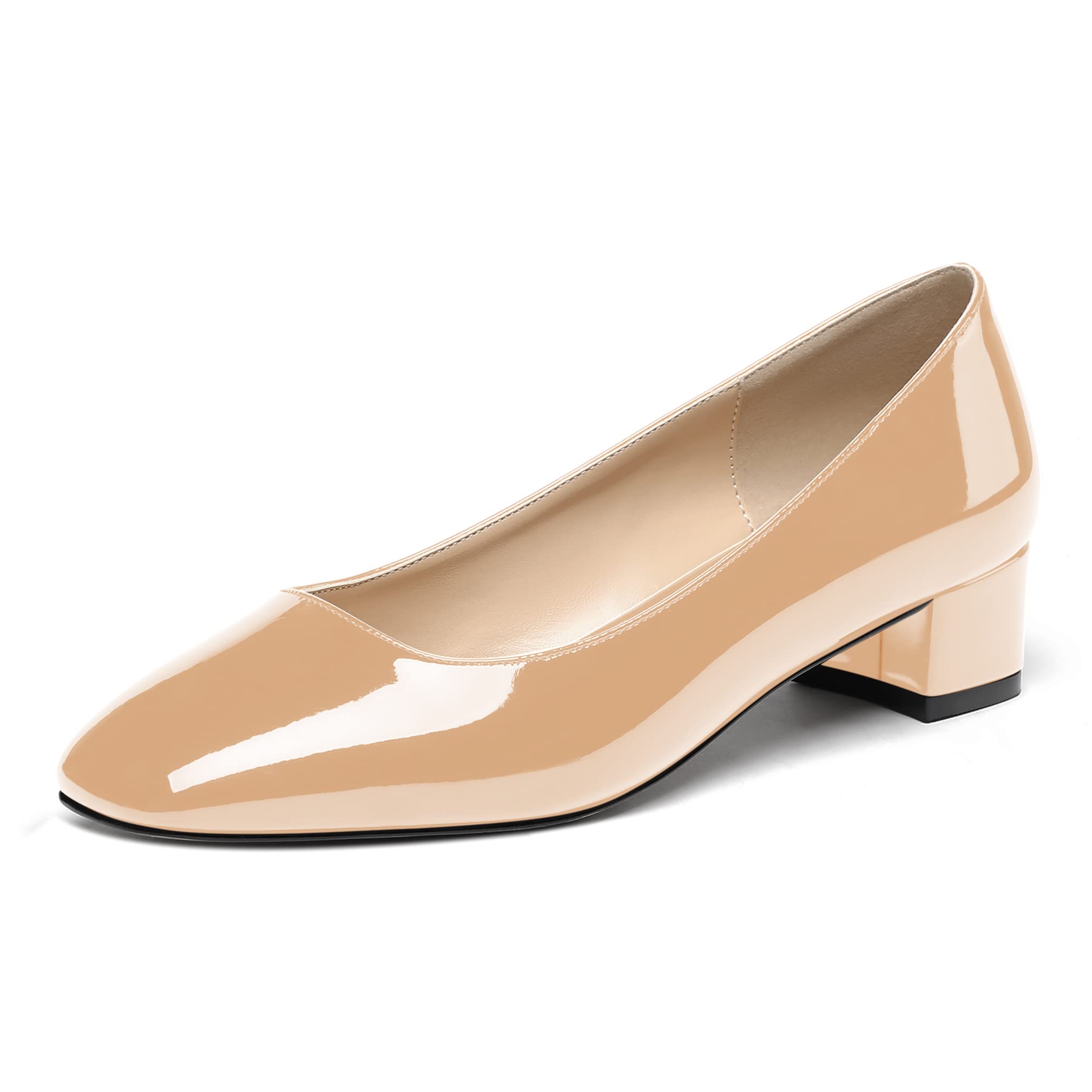 WAYDERNS Women's Square Toe Slip On Patent Chunky Low Heel Pumps Shoes 1.5 Inch