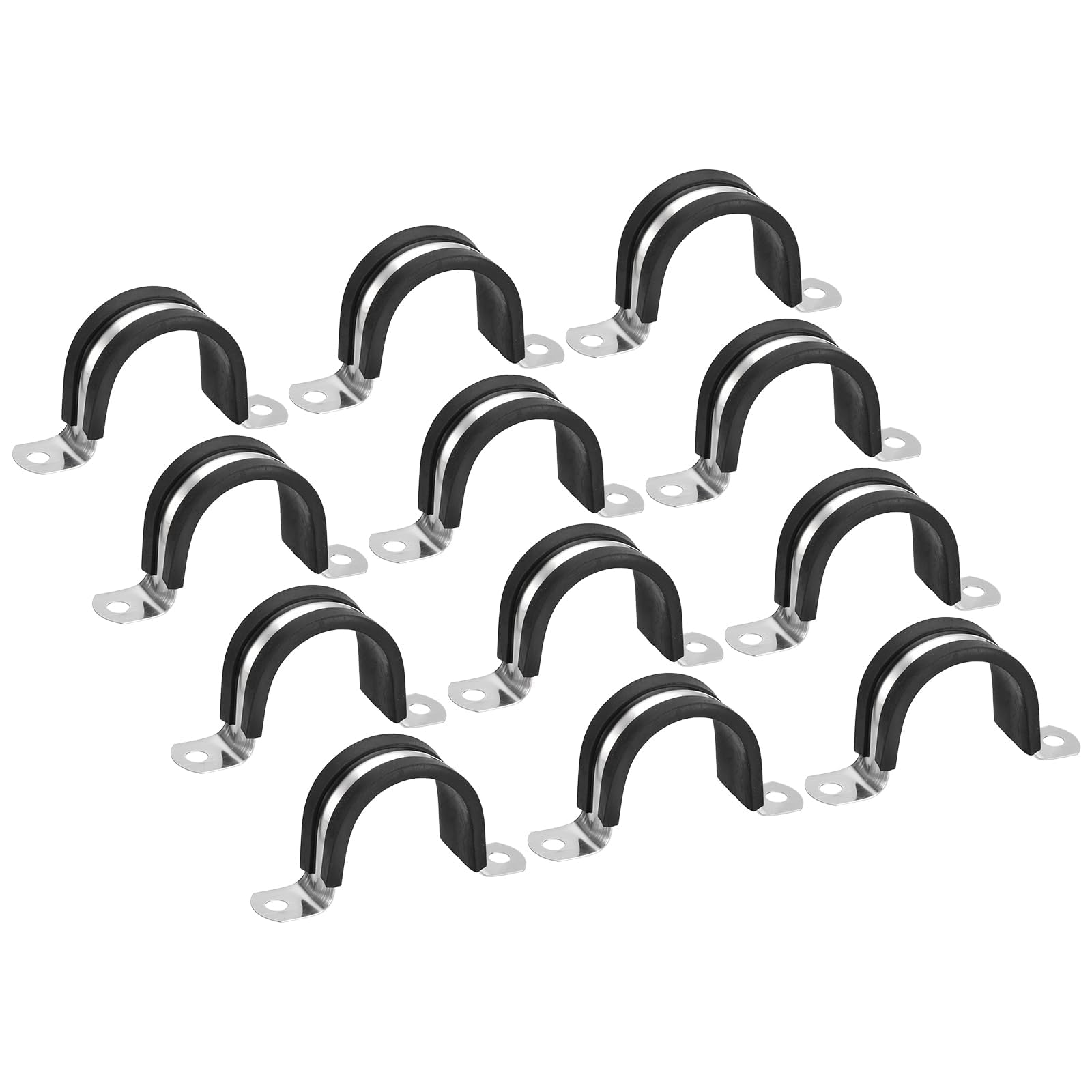 TA-VIGOR 12Pcs U-Shaped Stainless Steel Rubber Cushioned Pipe Clamp, Black, 42mm OD, Pipe Tube Wire Fixing, Laying, Plumbing