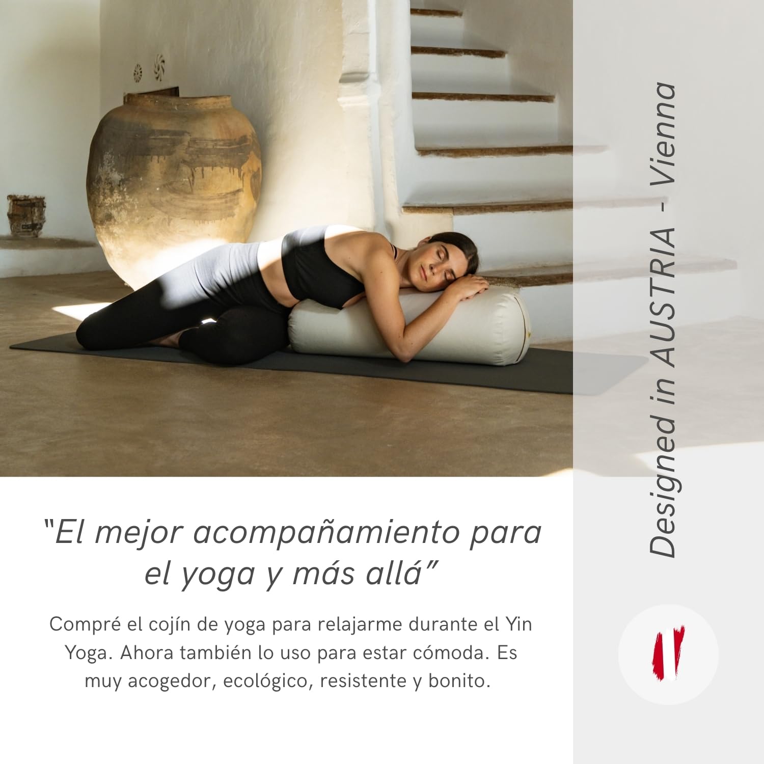 Lotuscrafts Rollo de Yoga para Yin Yoga Ø24 cm - Rollo de Yoga con Relleno de Espelta - Funda de Algodón Lavable - Rollo de Yoga para Yoga Restaurativo - Certificado Gots