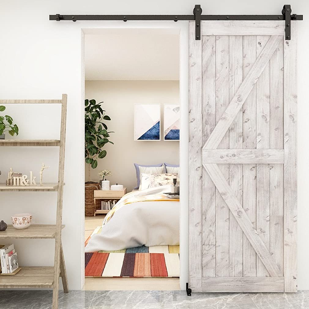 TSMST 173CM (5.5FT) Herraje para Puerta Corredera Kit de Accesorios para Puertas Correderas con Guía de Suelo Ajustable