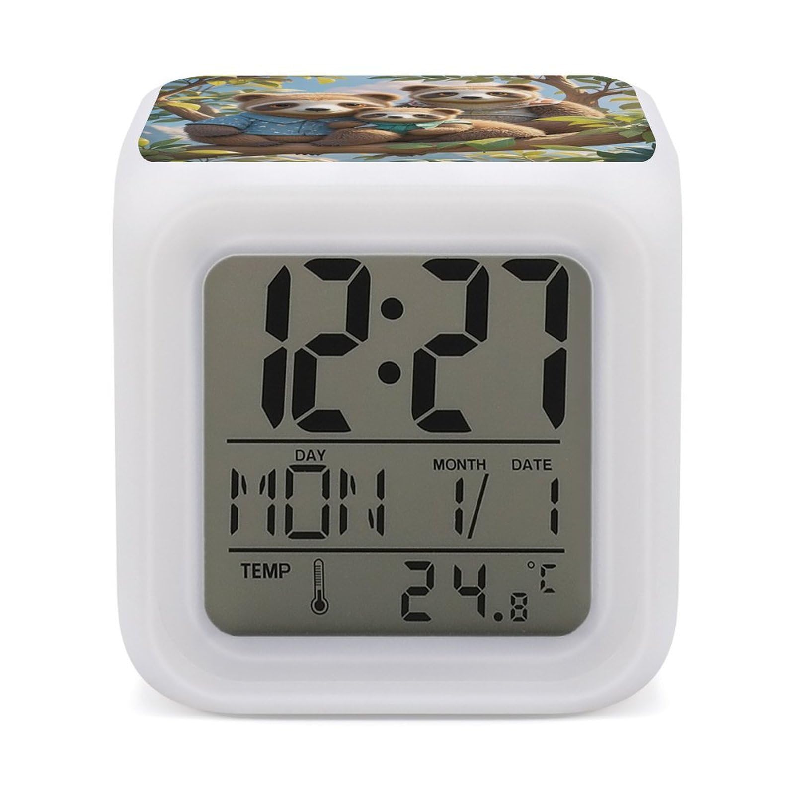 FekiLoot Sloth Family Alarm Clock for Heavy Sleepers Small Digital Alarm Clock with Date Temperature Wake Up Digital Clocks with 7 Colors Changing Desk Clocks for Bedroom Bedside Nightstand