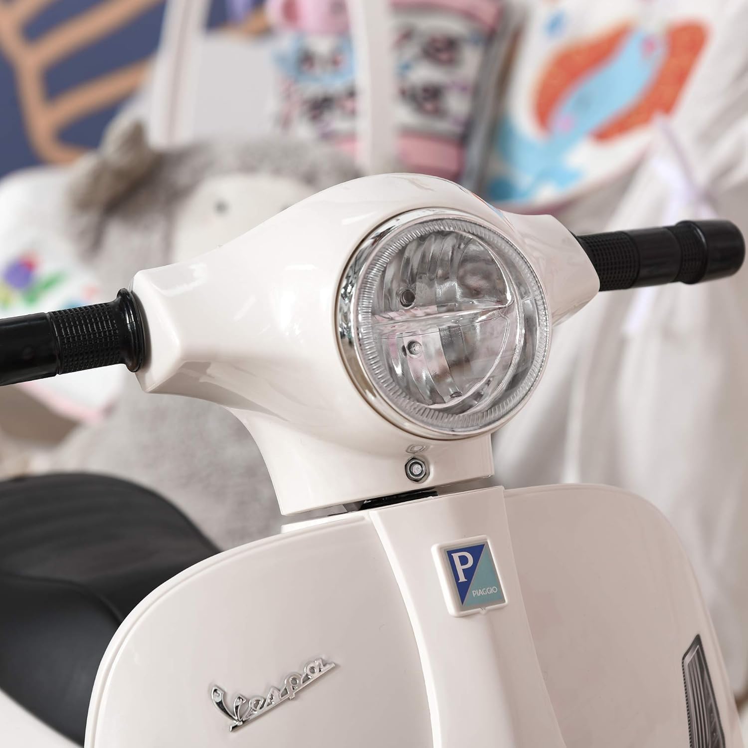 Moto Elettrica per Bambini Vespa Elettrica Per Bambini 1 Anno con Licenza Ufficiale Vespa Batteria 6V, Fari e Clacson, per Bimbi da 18-36 mesi, (Bianco)