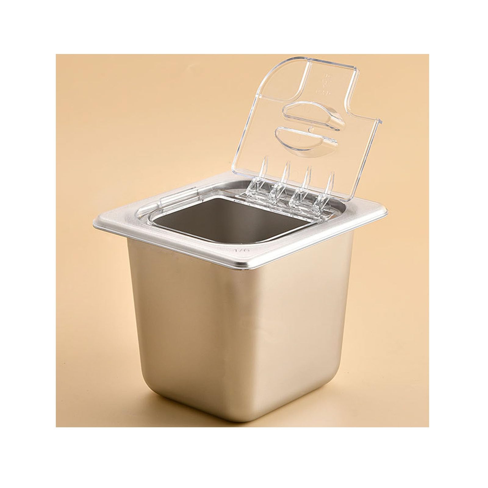 Bandejas Recipiente Gastronorm GN 1/6 2.5"/3.9"/ 5.9",Tapa Abatible Transparente,Apto Para Alimentos Horno Baño María,Acero Inox Rectangular Contenedor De Ingredientes,1/6（17.8*16.5cm）,15cm/5.9”