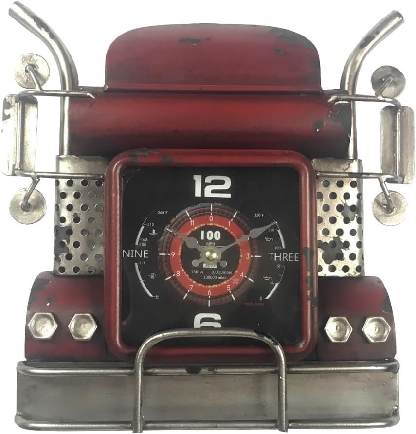 Semi Truck Cab Red Pressure Gauge Tabletop Clock