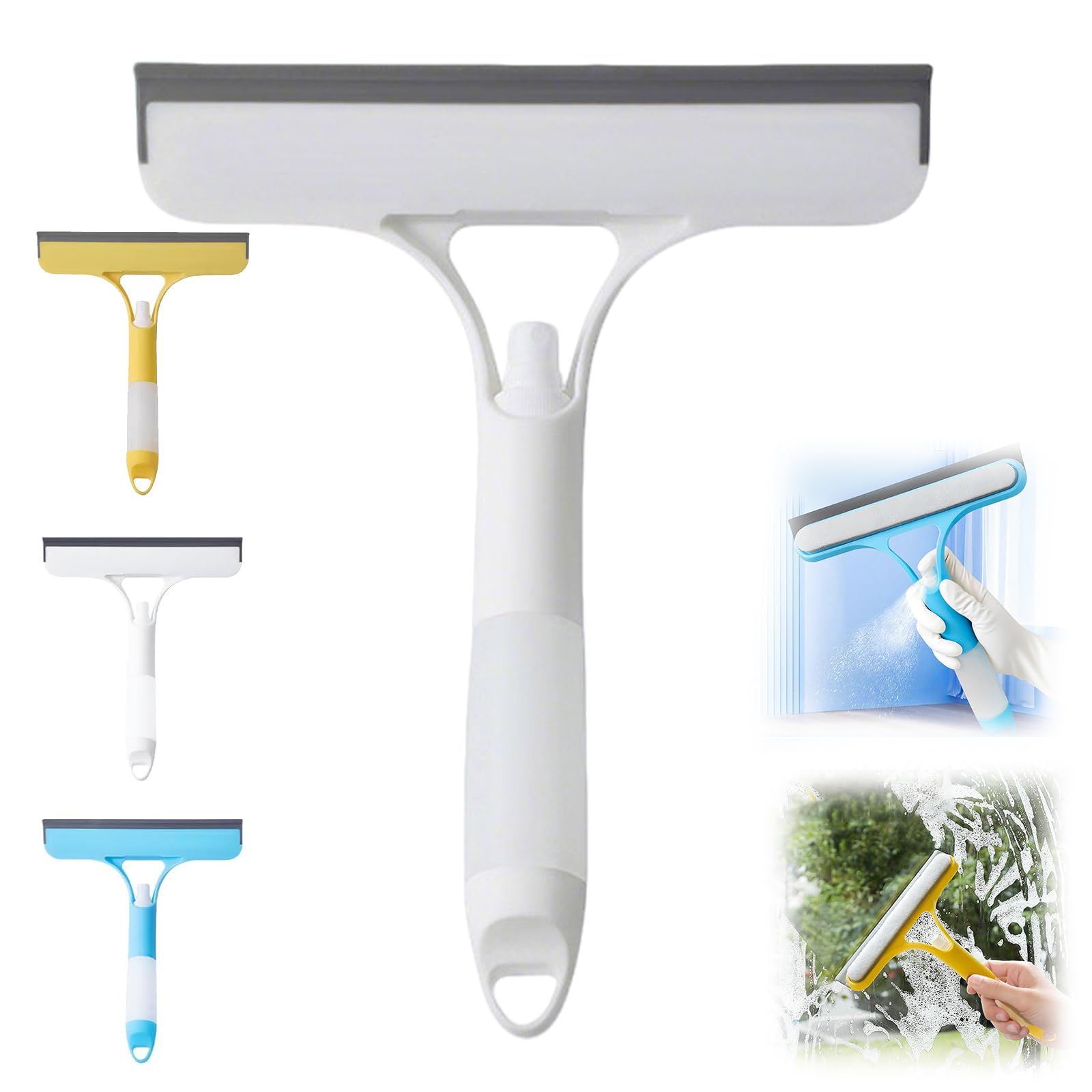 Tasber White 3 In 1 Window Cleaning Scraper, Window Squeegee With Spray, Window Scraper Glass Cleaning Wiper, Squeegee Cleaner With Spray Bottle For Car, Home Kitchen (White)