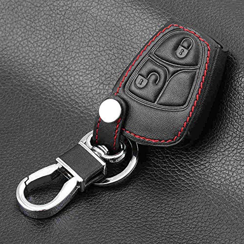 Preisvergleich Produktbild FGJIHB SchlüsseletuiLeder Schlüsselhalter Abdeckung Brieftasche Set Tasche Schlüsselring für Mercedes Benz Klasse ACES ML CLK SLK Old fob Fernbedienungszubehör, 2 Tasten Schwarz