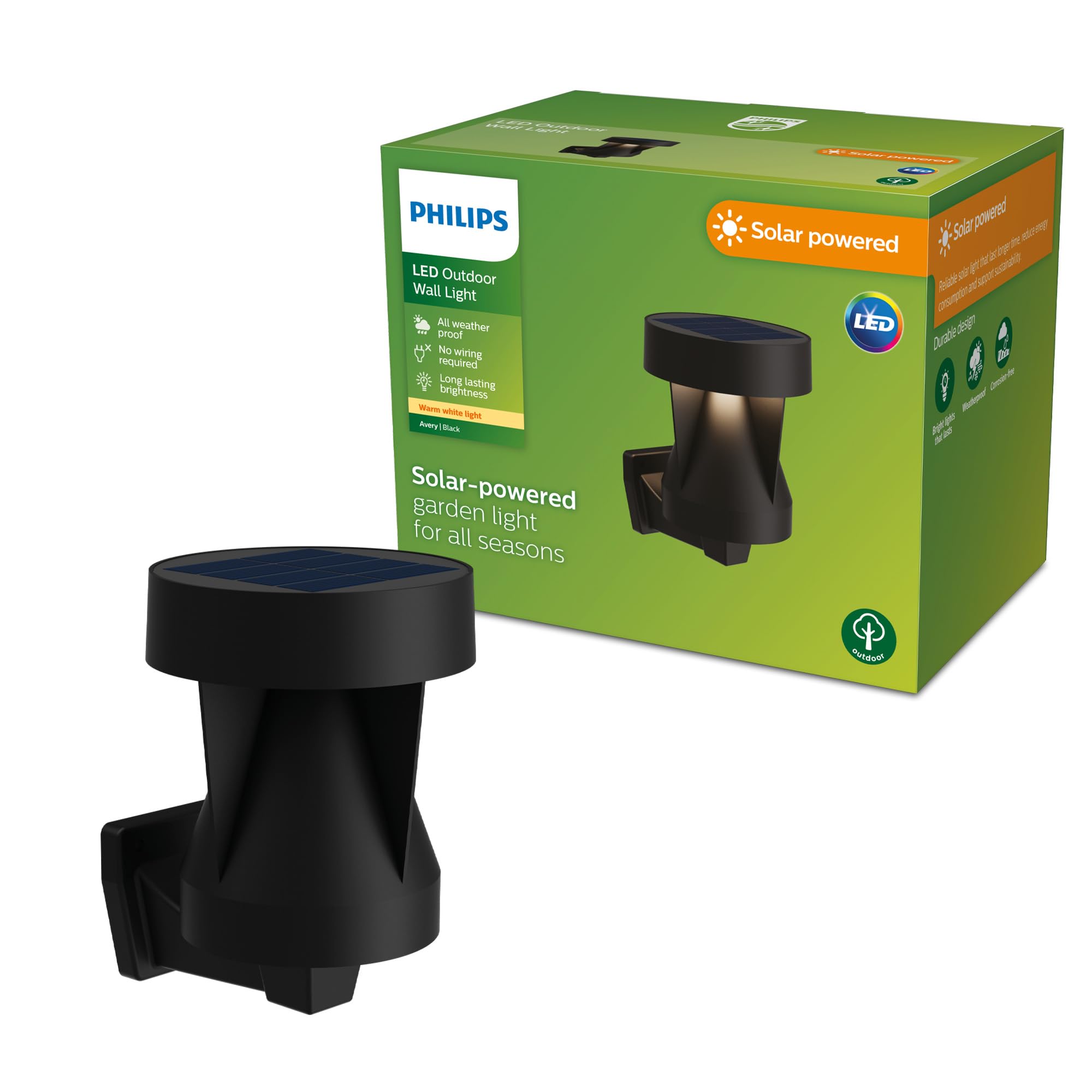 Philips Avery Zewnętrzna Lampa Solarna Ścienna, 2700 K, 200 lm, Czarna