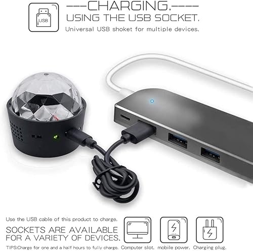 Miniatura 4 de Mini luz de discoteca activada por sonido luz de bola de discoteca multicolor con batería recargable por USB luces de discoteca para fiestas luces