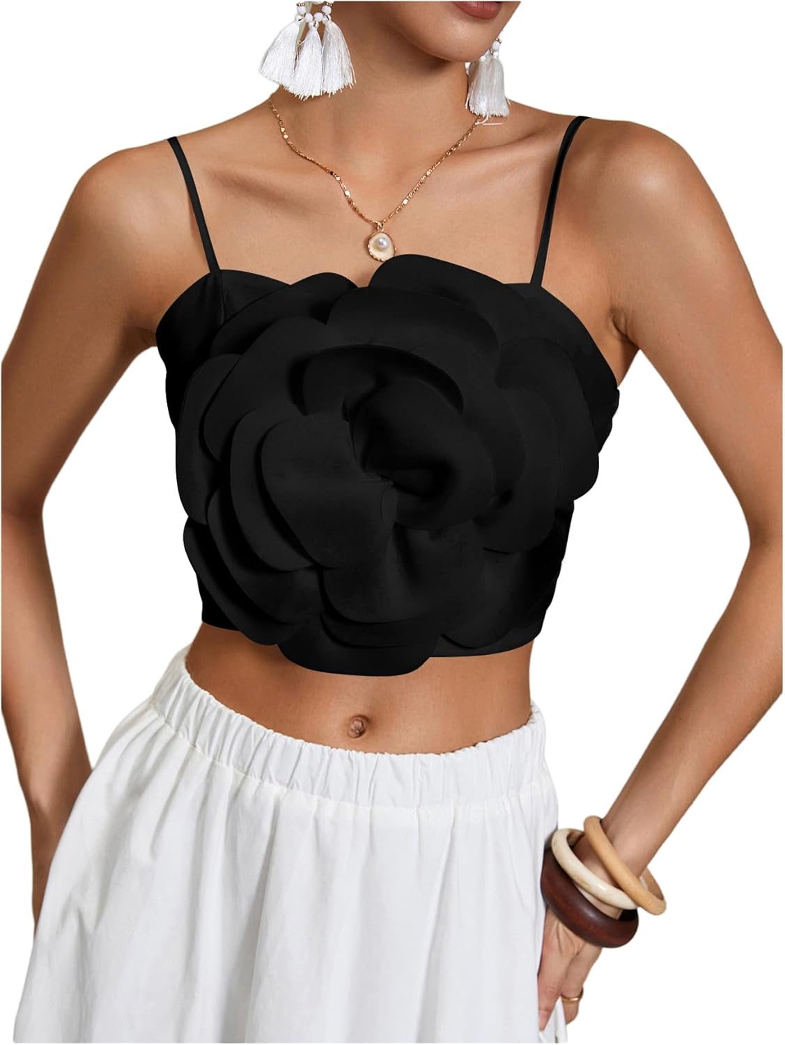 OYOANGLE Women's 3D Floral Cami Crop Tops Sleeveless Backless Summer Going Out Tops Vacation Party Outfits - Image 2