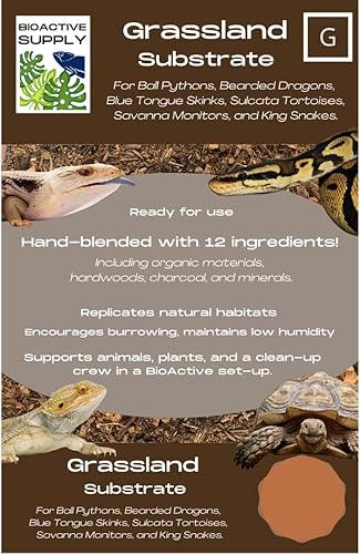 BioActive Grassland Substrate 3qt 12 Hand-Blended Ingredients for Lizards, Snakes, Tortoises, and Tarantulas with 30-70% Humidity Needs. Ball Pythons, Blue Tongue Skinks, Bearded Dragons, Sulcatas