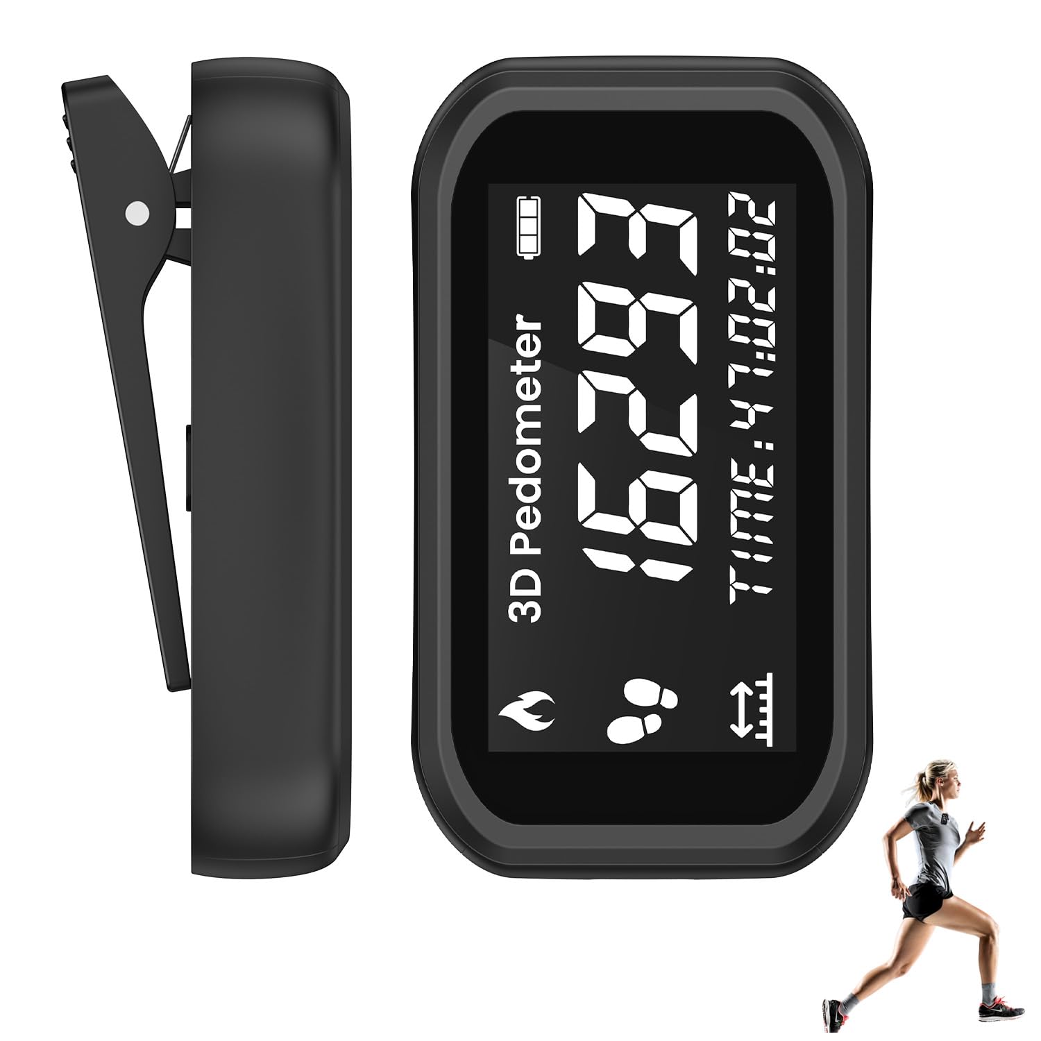 ORIA Podomètre 3D avec Clips et Cordon Compteur de Pas Précision Podomètre étanche Rechargeable Compteur Calories pour Marche Course Sport Natation
