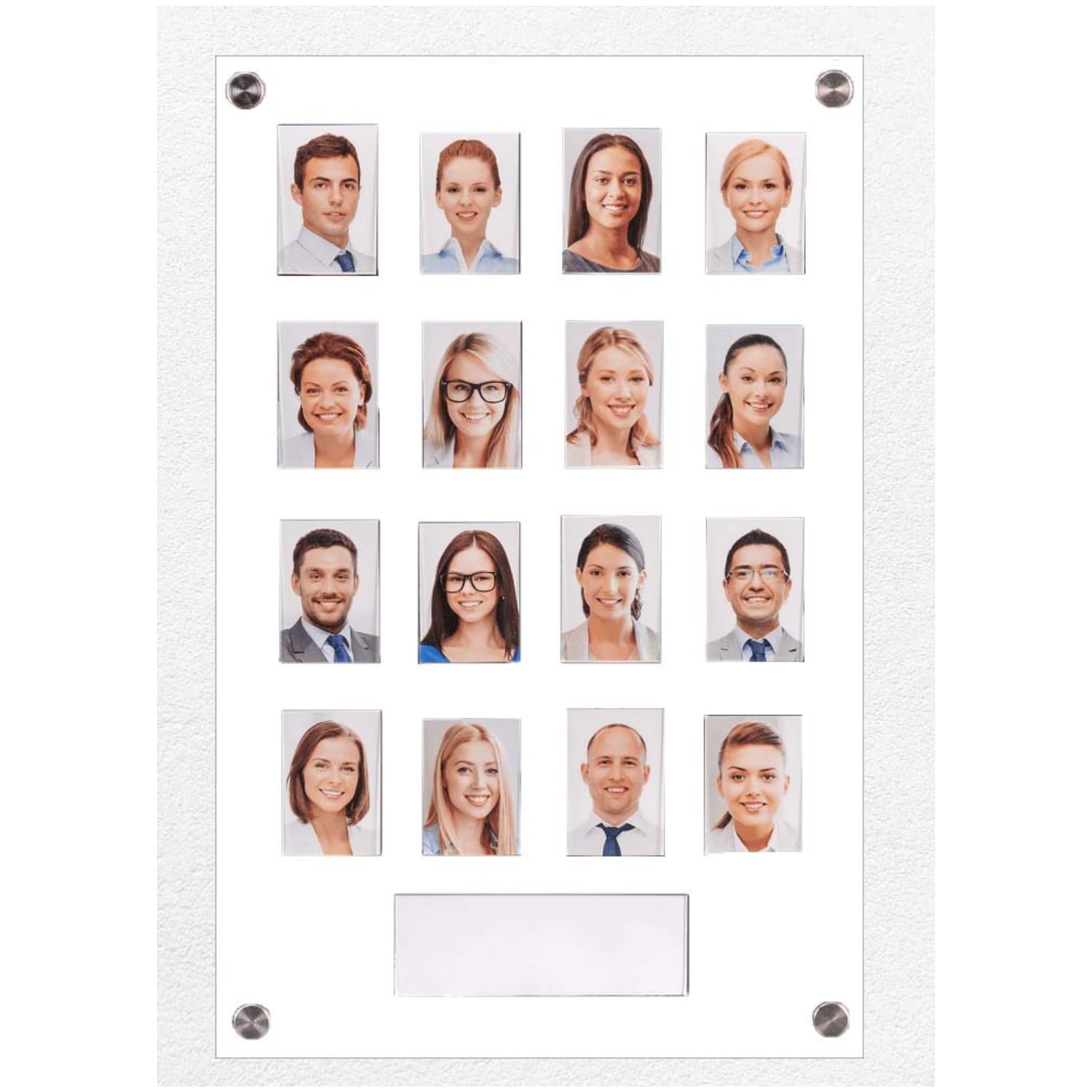 Get Acrylic Photo Frames - White 16 Pocket Image Staff, Student, Employee Display Board With Pocket Header. 506mm Height x 328mm Width (50.6cm x 32.8cm)