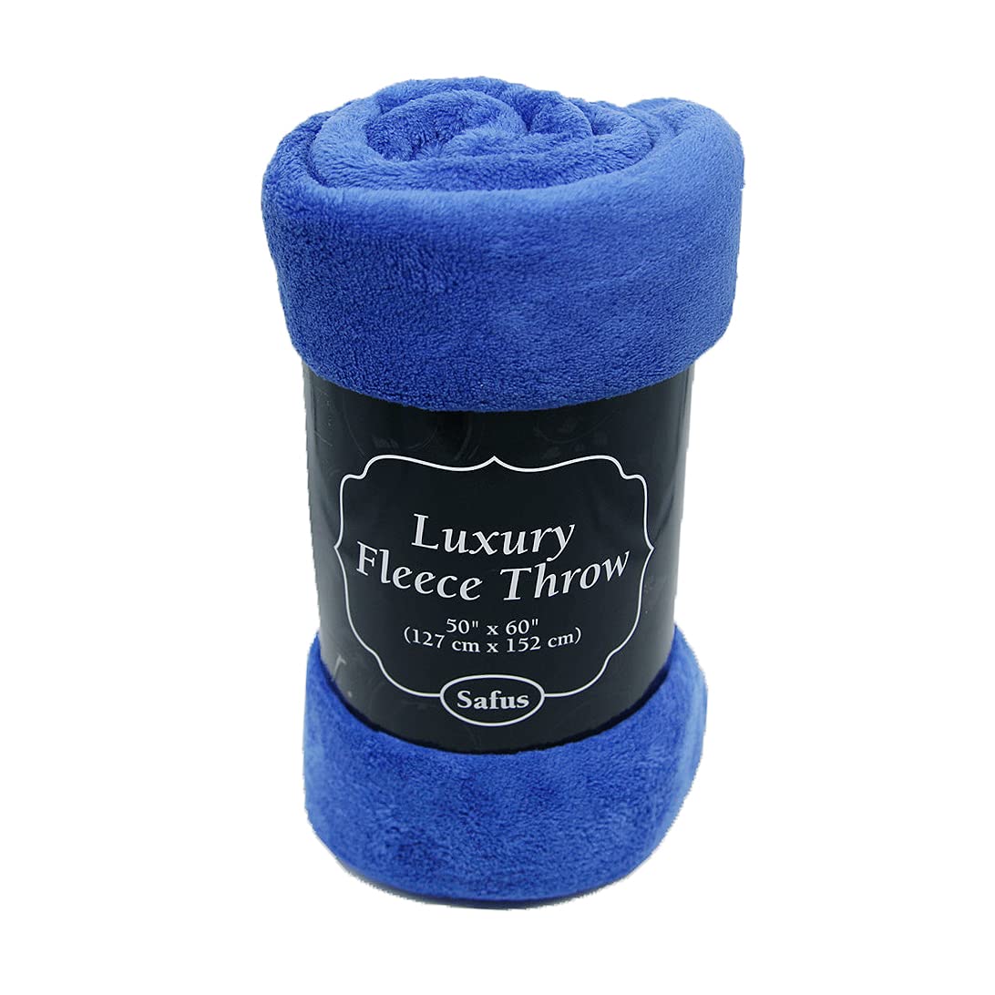 Safus Solid Fleece Blanket Plush Throw 50" x 60" - Blue