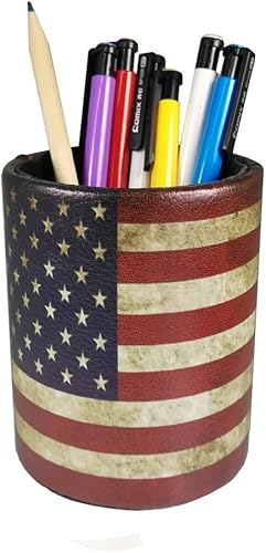 DreamsEden Portalápices vintage con patrón retro para el hogar, oficina, dormitorio (bandera americana redonda)