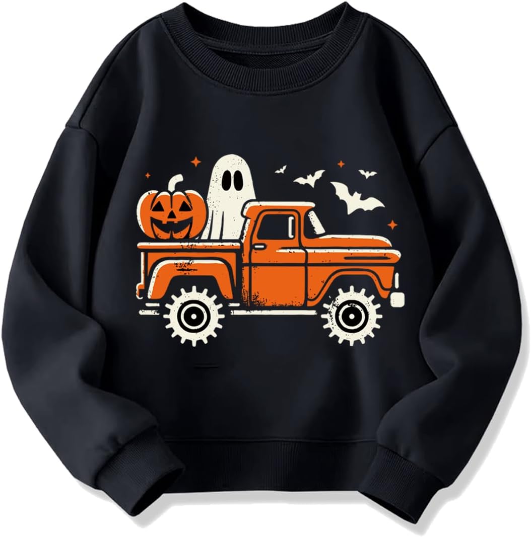 Kids Halloween Sweatshirt Boys Girls Pumpkin Ghost Toddler Shirt Crewneck Long Sleeve Graphic Top for 2-7T