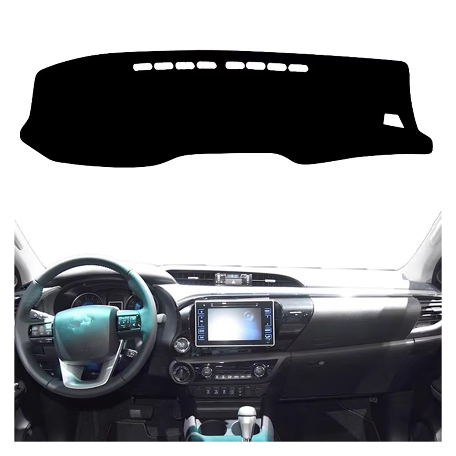 Tapis Tableau Bord intérieur Voiture Tapis Tableau Bord pour Toyota pour Hilux SR5 4x4 pour REVO Hi-Rider AN120 AN130 2016-2021 Pare-Soleil Accessoires Voiture(Black(Black Edge) LHD)