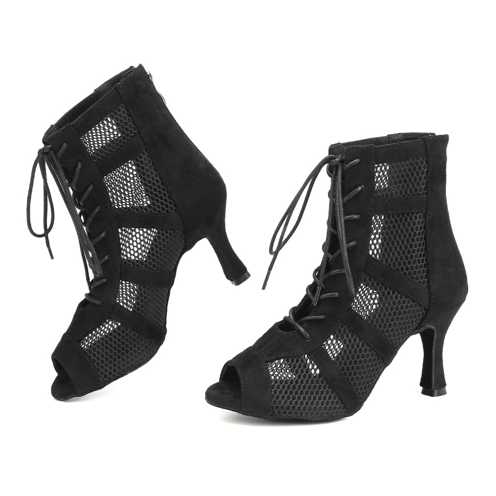 AOQUNFS Stivali da Ballo Latino Americano Donna Tacco Alto Stivaletti da Ballo de Salsa Tango Bachata Samba Pratica and Performance,L446-8.5-Nero,EU39