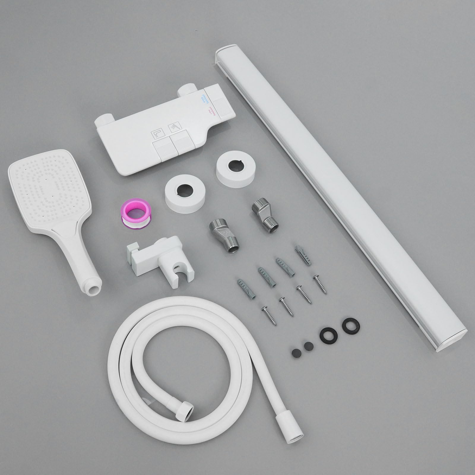 PHASAT Grifo de Bañera Cascada con Ducha de Mano, Grifo Mezclador de Bañera de Pared de Latón con Barra de Ducha Regulable, Mezclador Ducha Montado en La Pared Blanco PTBW16E