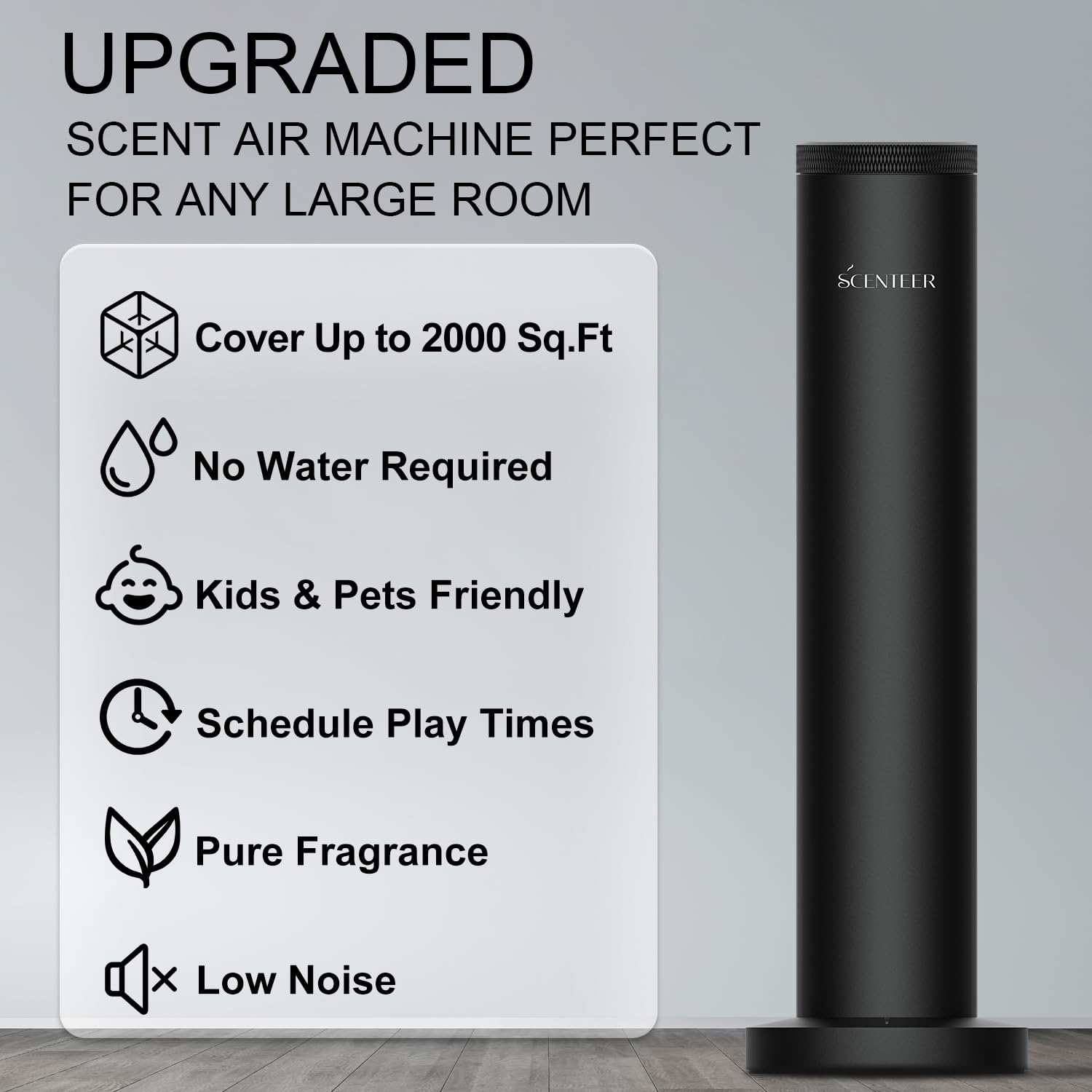 Wireless Hotel Scent Diffuser-Cordless Rechargeable Diffuser for Whole House- Scent Air Machine for Home -App Bluetooth Control - Waterless Essential Oil Diffuser for Large Room, Studio Office -Black