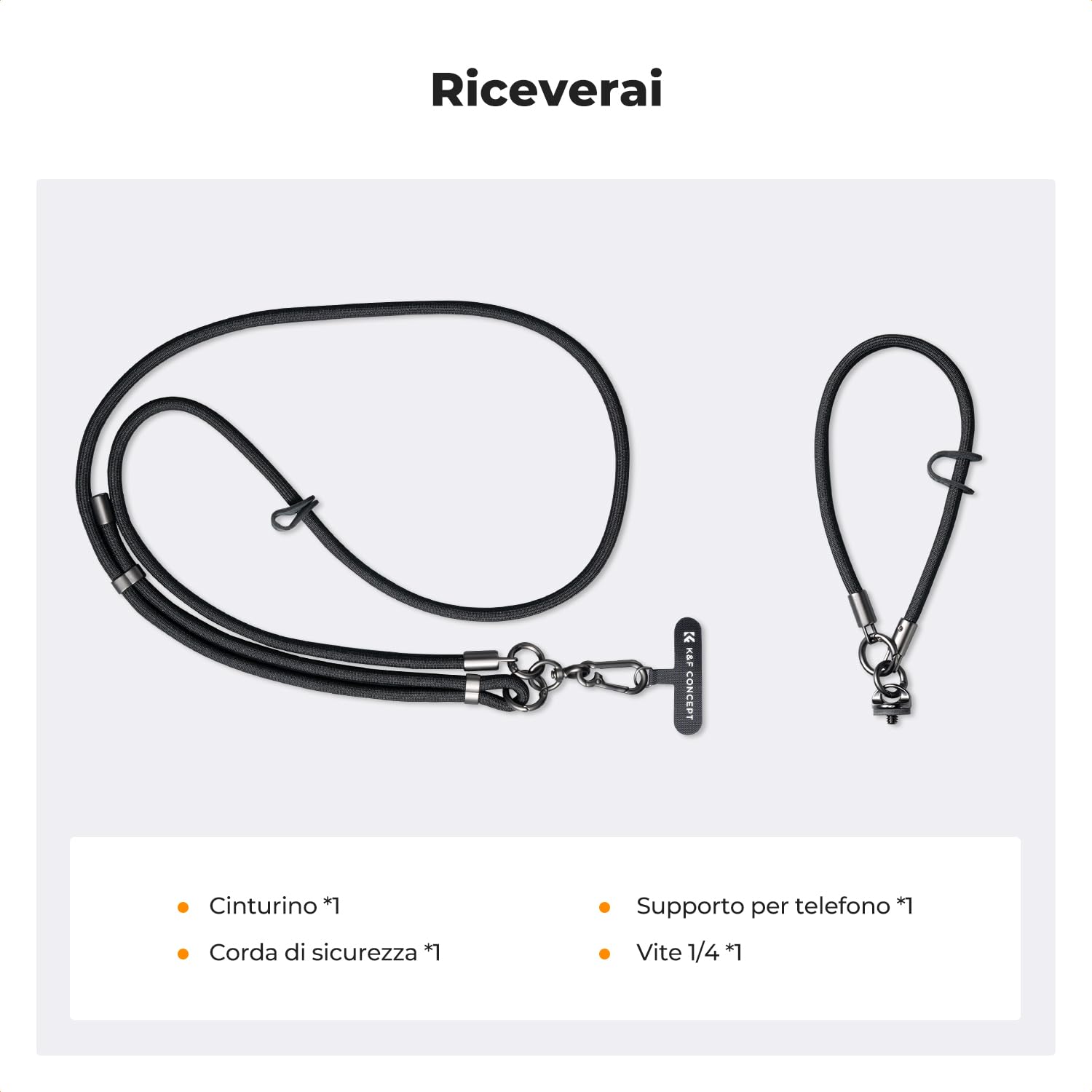 K&F CONCEPT Cinturino Universale Telefono Con Vite da 1/4", Cinturino Regolabile Compatibile Con iPhone/DJI Osmo Pocket 3/Insta360/GoPro/Action Camera, Cordino Per Telefono a Tracolla Per Viaggi