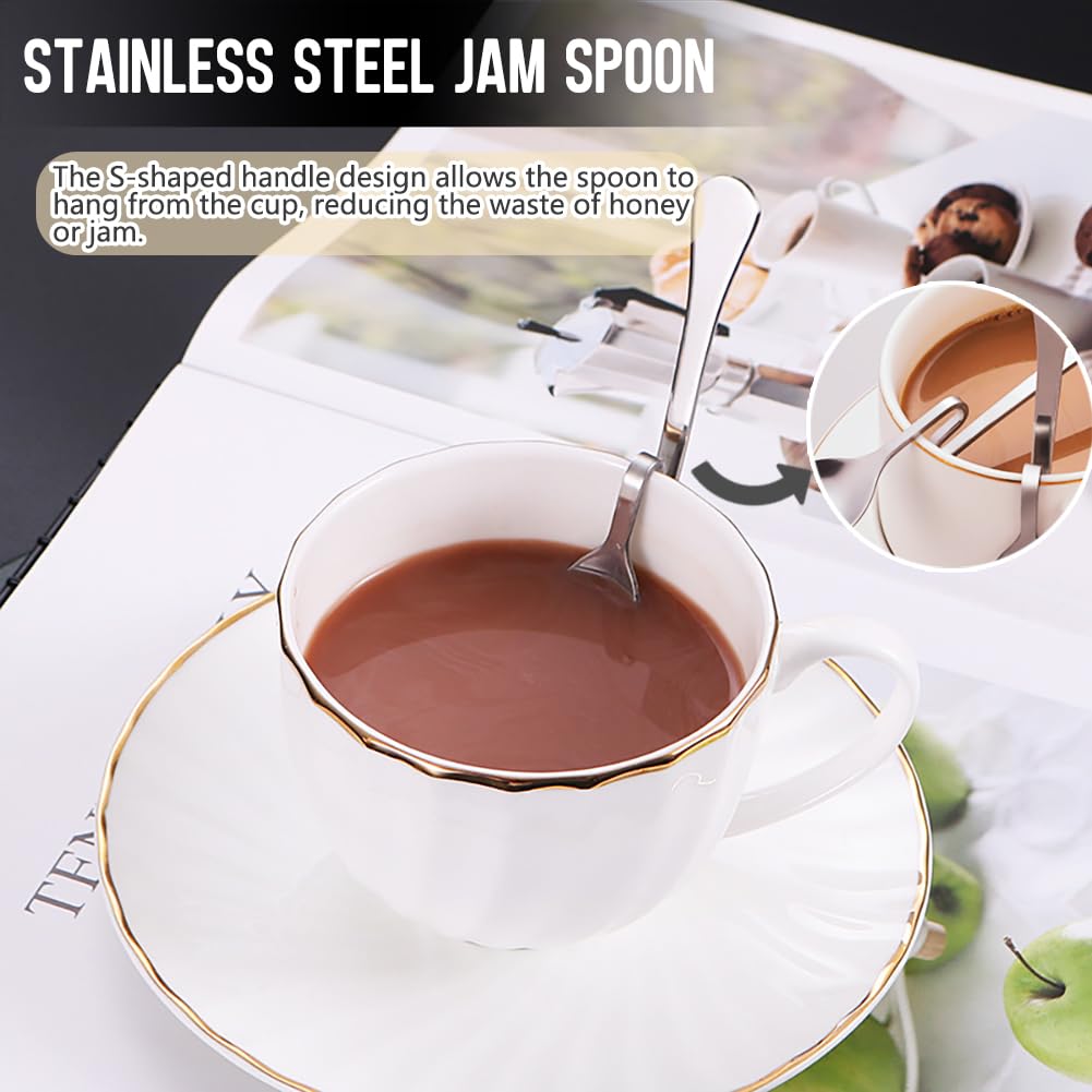 Honiglöffel,4 Stück honiglöffel und Marmeladenlöffel Set,Edelstahl Langer Griff Honiglöffel und Hängender Marmelade Löffel,Edelstahl Rührlöffel,für Marmelade,Sirup,Joghurt,Melasse