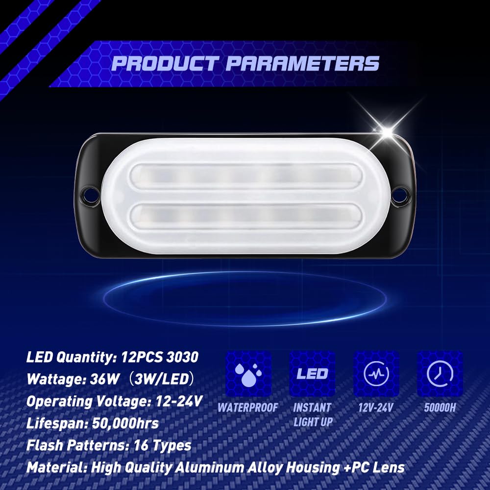 Sidaqi Emergency Strobe Lights Warning Lights 12 LED Amber Surface Mount for Construction Vehicle Car Truck 12-24V Waterproof 10 Flashing Mode Recovery Breakdown Beacon Light Bar-2 Pack Sidaqi Emergency Strobe Lights Warning Lights 12 LED Amber Surface Mount for Construction Vehicle Car Truck 12-24V Waterproof 10 Flashing Mode Recovery Breakdown Beacon Light Bar-2 Pack