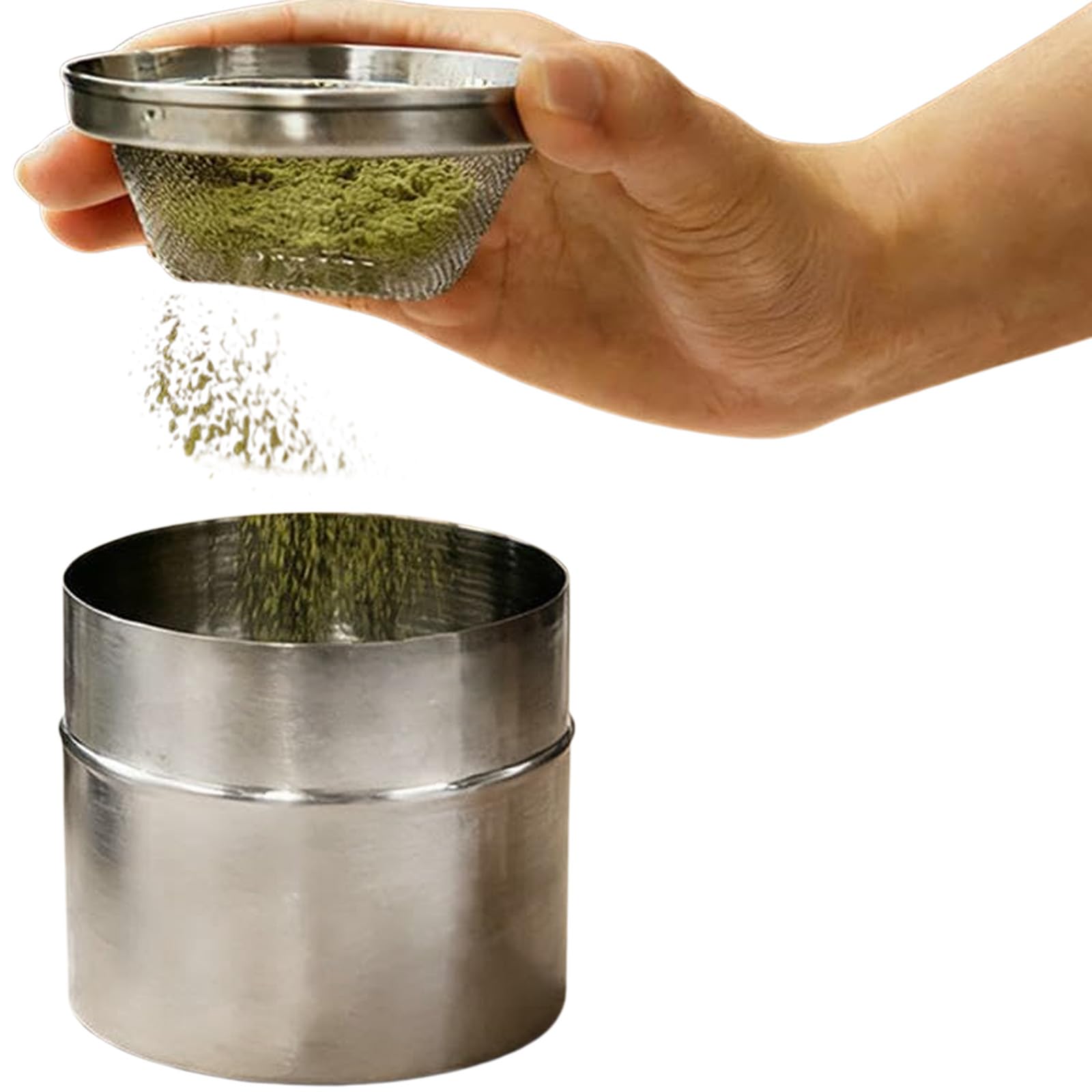 Generic Matcha Powder Sifter and Storage Tin Set Stainless Steel 300ml Matcha Shaker Canister with Fine Mesh