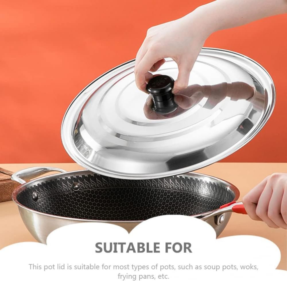 Tapa de Acero Inoxidable para ollas Sartenes Sartenes Tapa de Olla Tapa de sartén con asa Tapa de Olla Tapa de Utensilios de Cocina para el hogar Cocina Plata Negro-40 cm