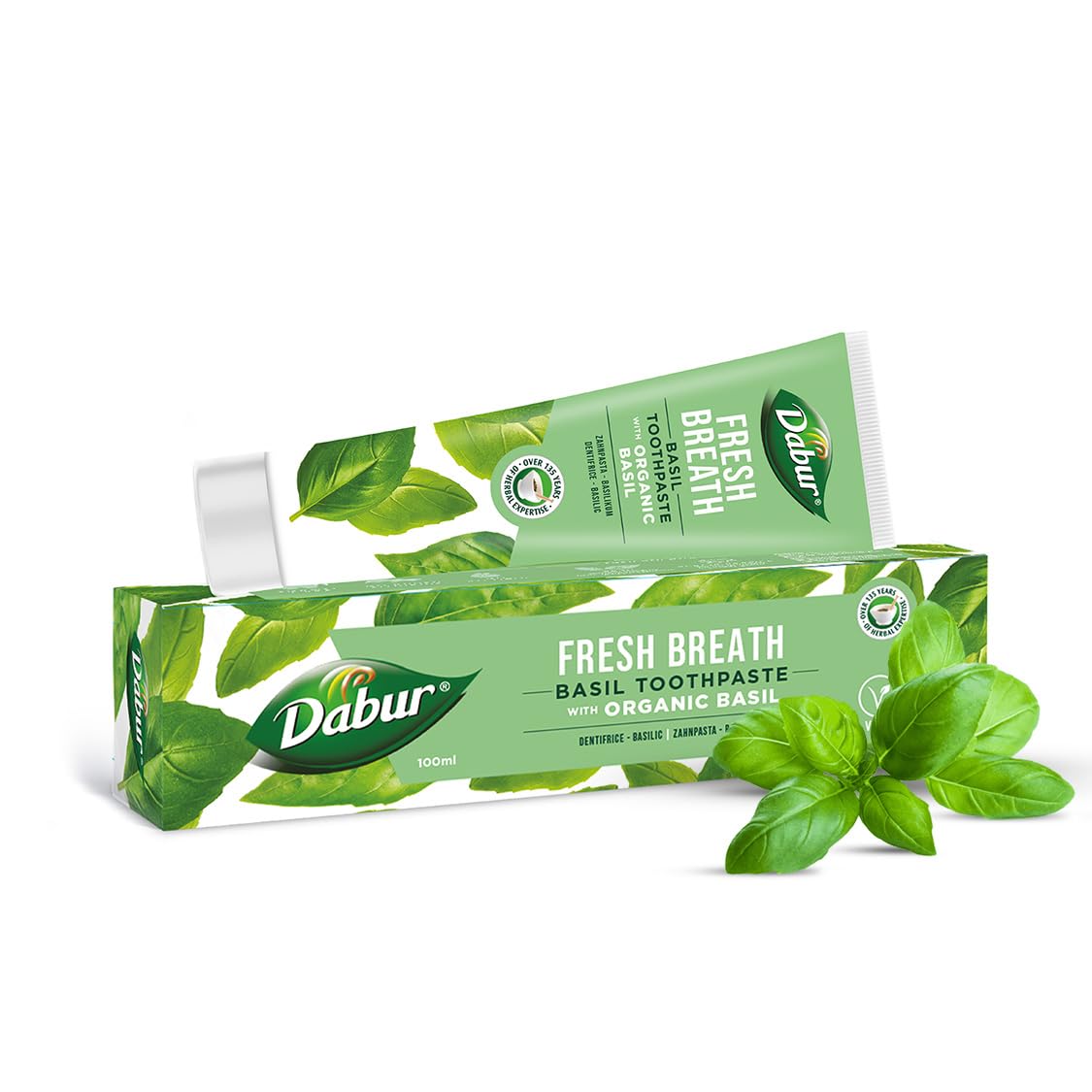 Dabur Basil Organic Toothpaste - 100g | for Fresh Breath | Natural Oral Care with Basil Extracts | Refreshing Mint Flavor Promotes Oral Health and Hygiene