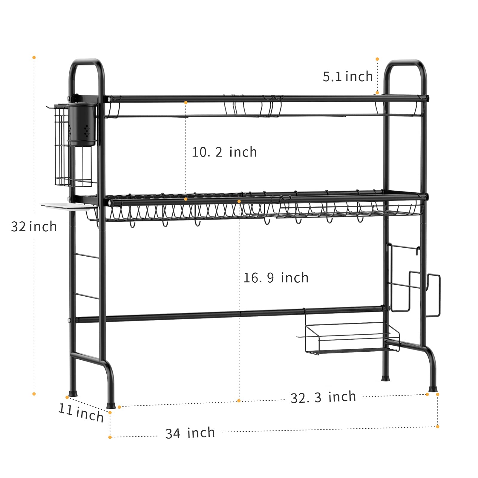 Over The Sink Dish Drying Rack, iSPECLE Stainless Steel 2 Tier Dish