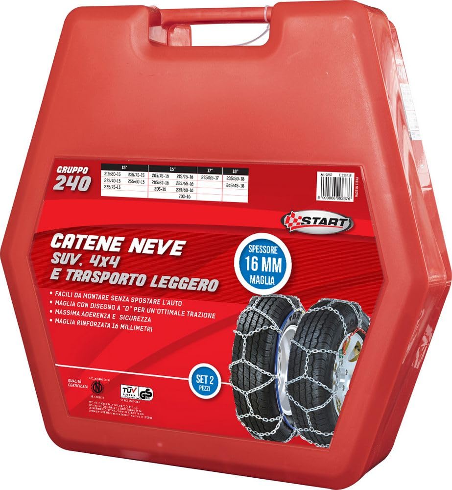Start Set due pezzi catene da neve 16MM gruppo 240 per SUV 4x4 e trasporto leggero