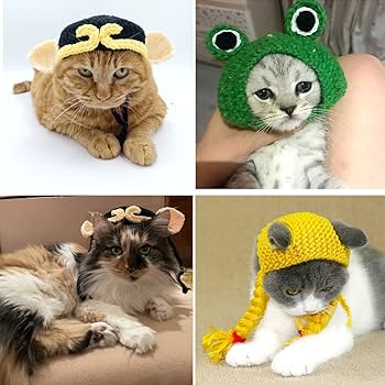Amazon | 猫用かぎ針編み帽子犬用コスチュームステッチハット