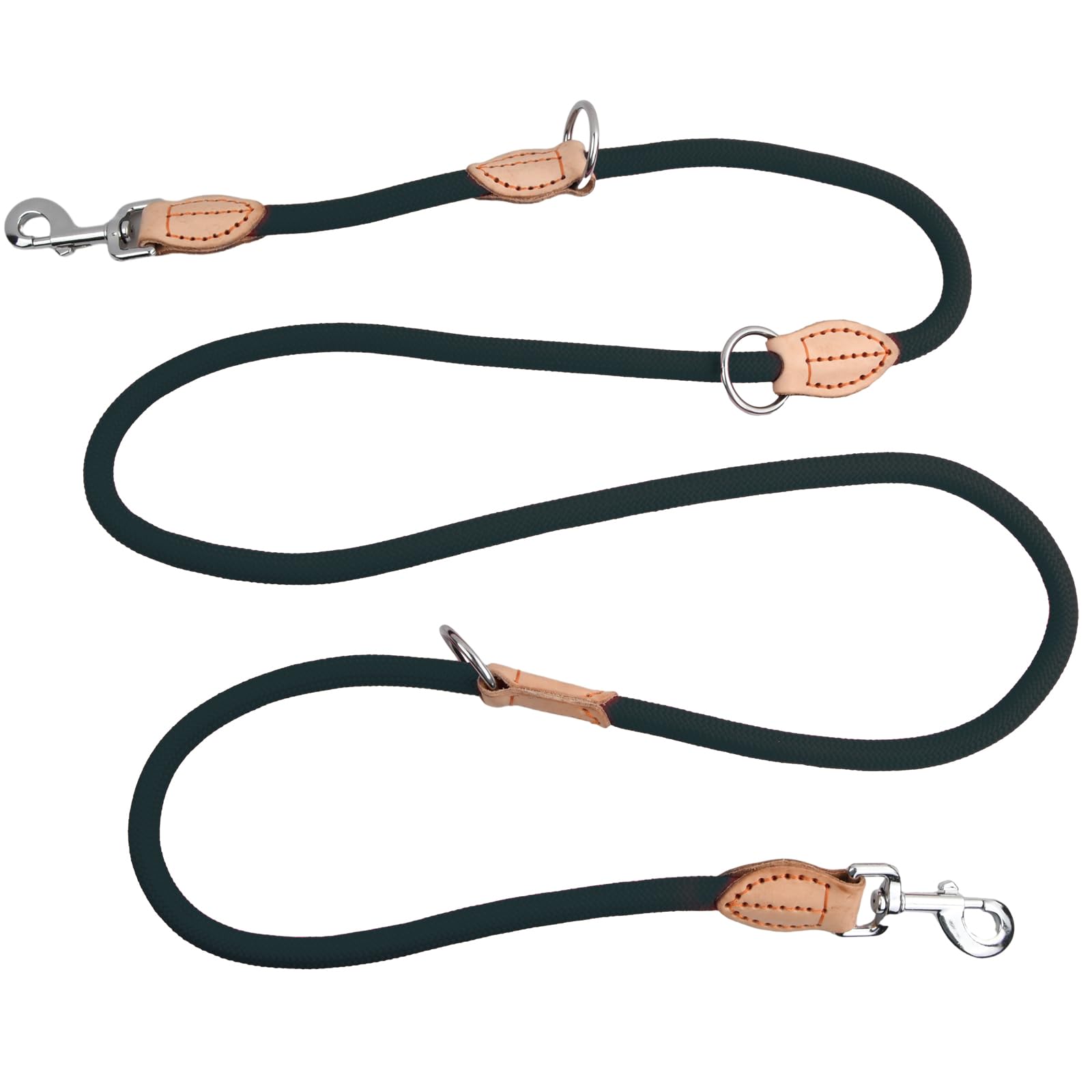 Correa de Nylon Resistente, Correas para Perros Duradera, Correa de Adiestramiento Ajustable con Mosquetón, Correa de Fuerte de Perro con Doble Enganche para Perros de Todos los Tamaños (Negro)