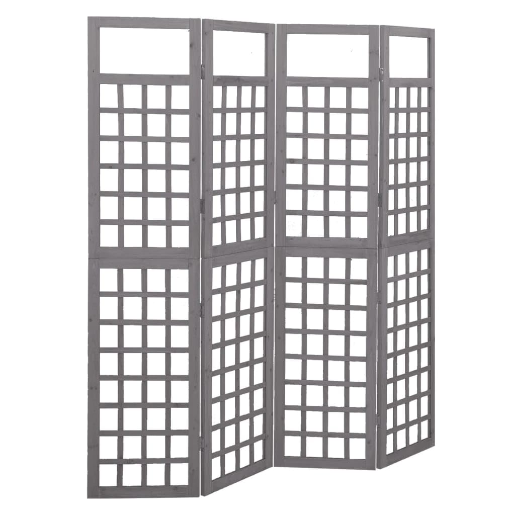 Vidaxl Grau Solid Fir Wood 4-Panel Room Divider/Trellis Wooden Garden Patio Outdoor Indoor Privacy Screen Folding Trellis Divider Plant Support Grey