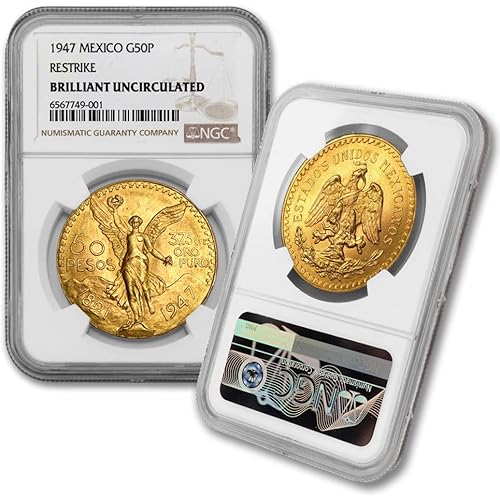 1947 Mexican Gold 50 Pesos Coin AGW 1.2057 oz Brilliant Uncirculated (BU) - Moneda de 37.5 Gr de Oro Puro 50 MXN NGC BU