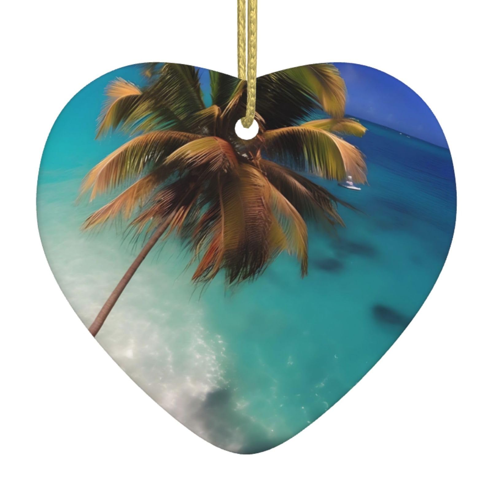 Caribbean Islands Ceramic Christmas Heart Pendant with Silk Thread, Christmas Tree Home Decoration
