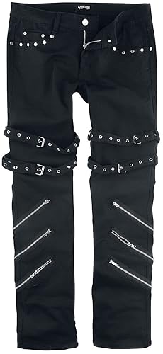 Gothicana by EMP Uomo Jeans Neri con Fibbie, Cerniere e