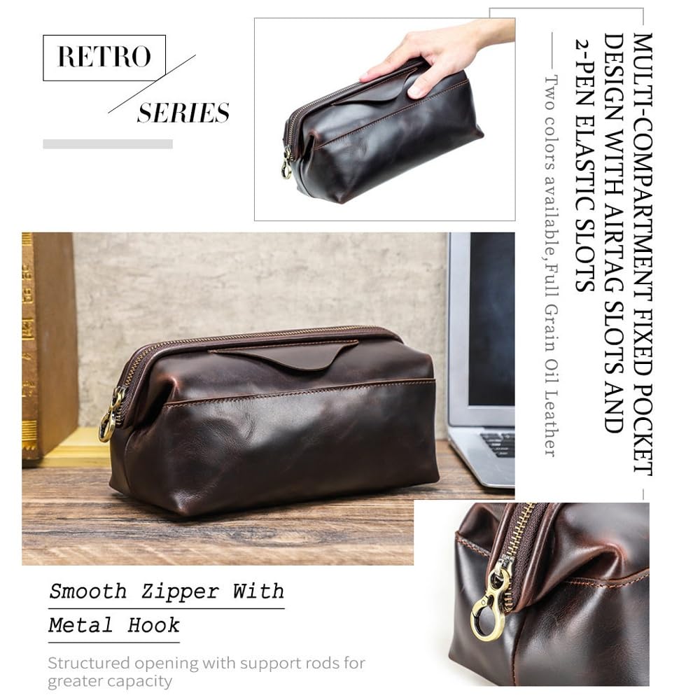 Estuche Organizador de Cuero for Dispositivos electrónicos de Viaje, Bolsa de Transporte for Almacenamiento de Cables con Cremalleras, Bolsa tecnológica(Brown)