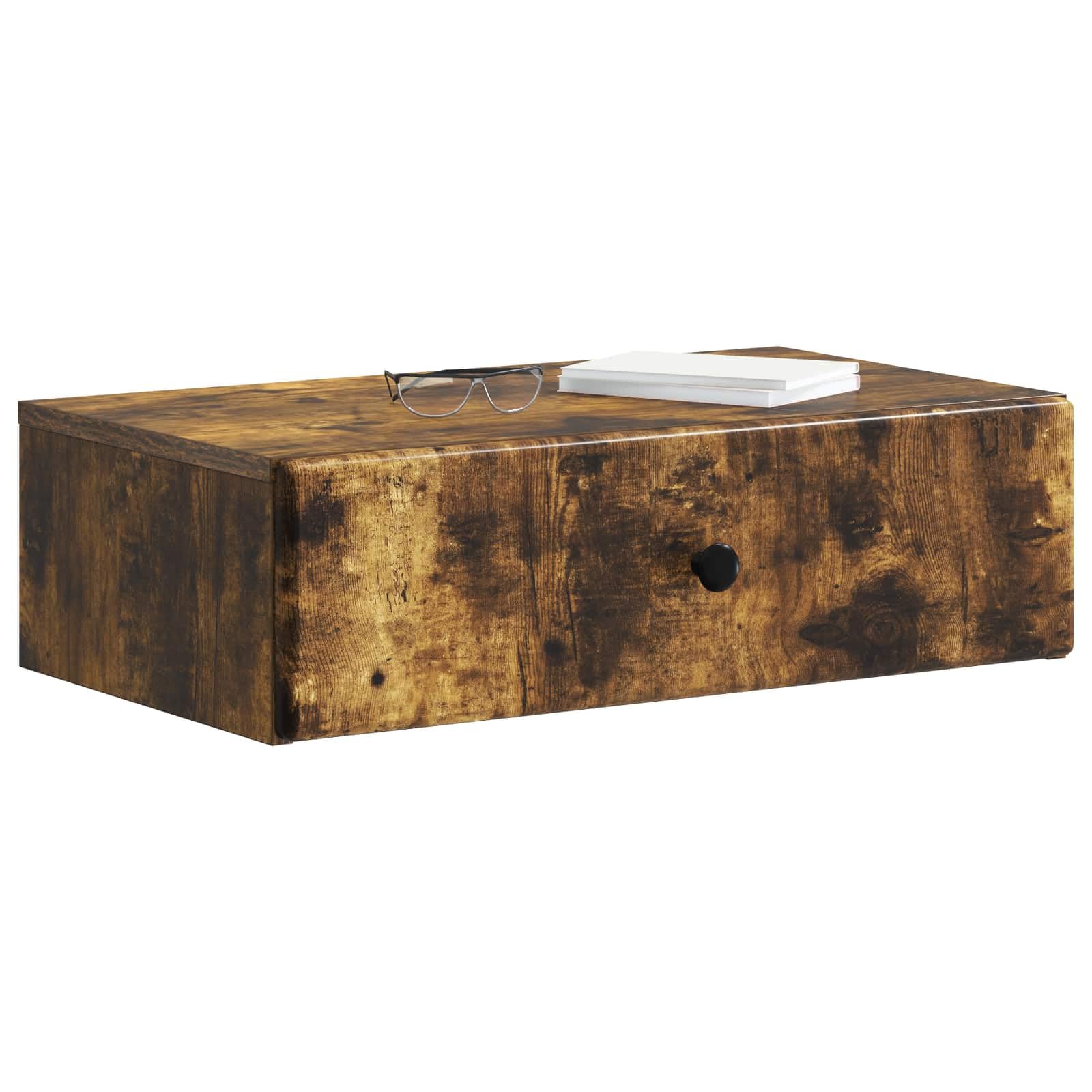 Mesita de pared lateral roble ahumado 59 x 34,5 x 17 cm con 1 cajón
