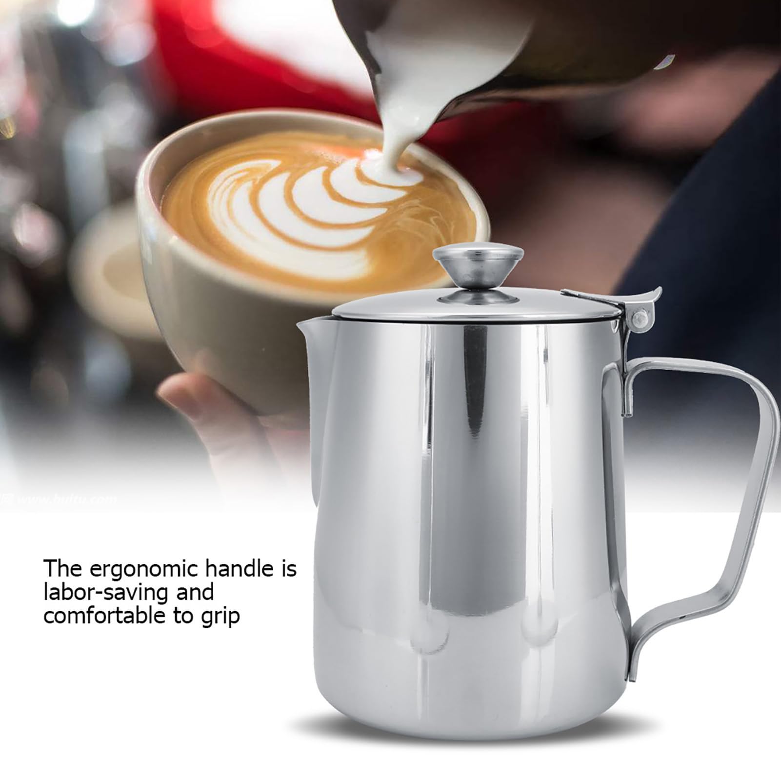 Milk Jug with Lid Milk Pitcher, Milk Foam Cup, Foam Pitcher, Milk Jug, Stainless Steel, with Lid, Selectable Sizes - Image 2