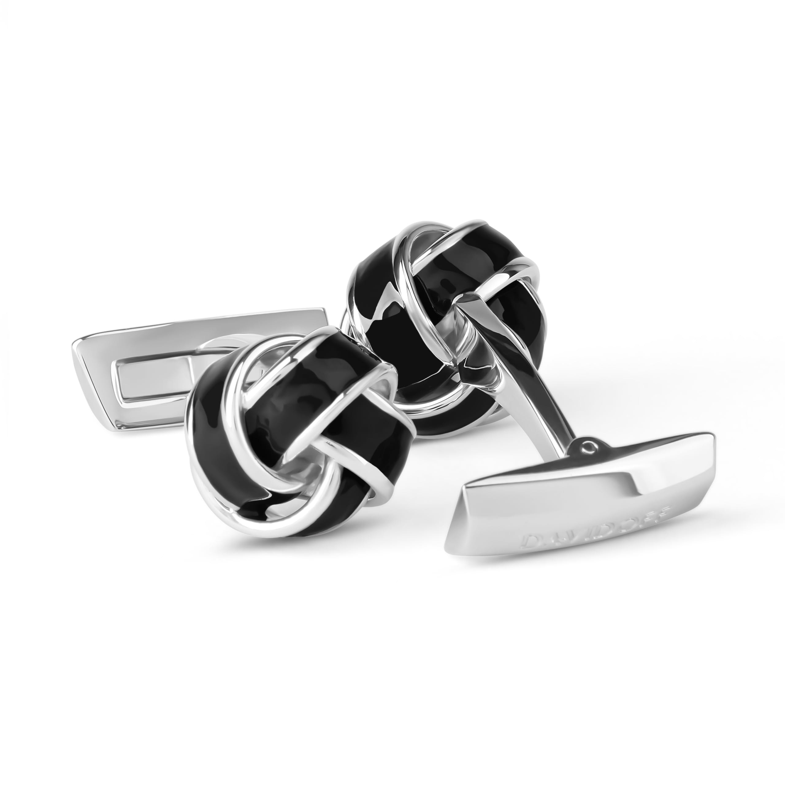 DAVIDOFF ESSENTIALS Cufflinks - Schwarze und silberne Manschettenknöpfe mit dekorativem Knotendesign - Herren Hemd Manschettenknöpfe aus rhodiniertem Messing - Accessoires für Events und Büro