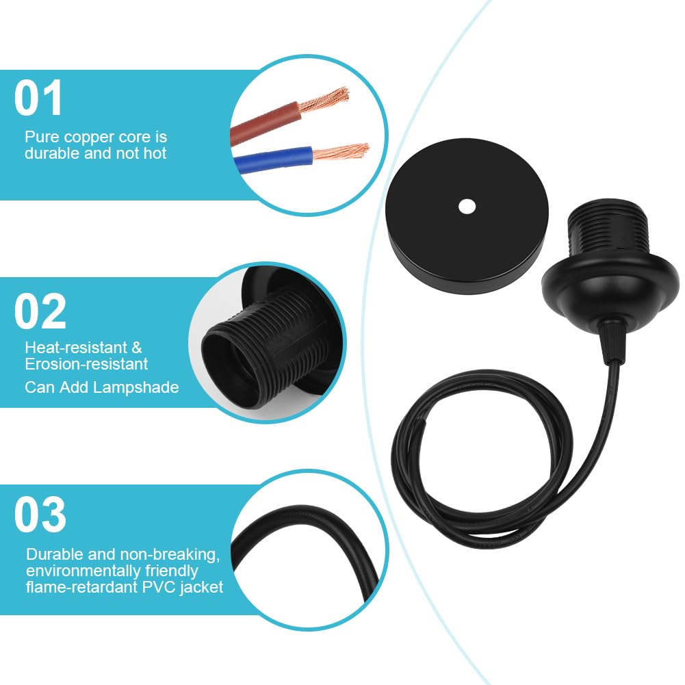 AUAUY 2 Pack Black Pendant Light Fitting, E27 Lamp Holder for Ceiling Pendant Light with 90CM Adjustable Cable - Image 3