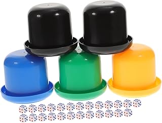 Hohopeti Conjunto De Pôquer 5 Pçs Copo De Empilhamento Copo Com Tampa Dados De Plástico Dados Engraçados Conjunto De Jogo De Dados De Festa Agitador De Base De Dados Rolar Os Dados Para