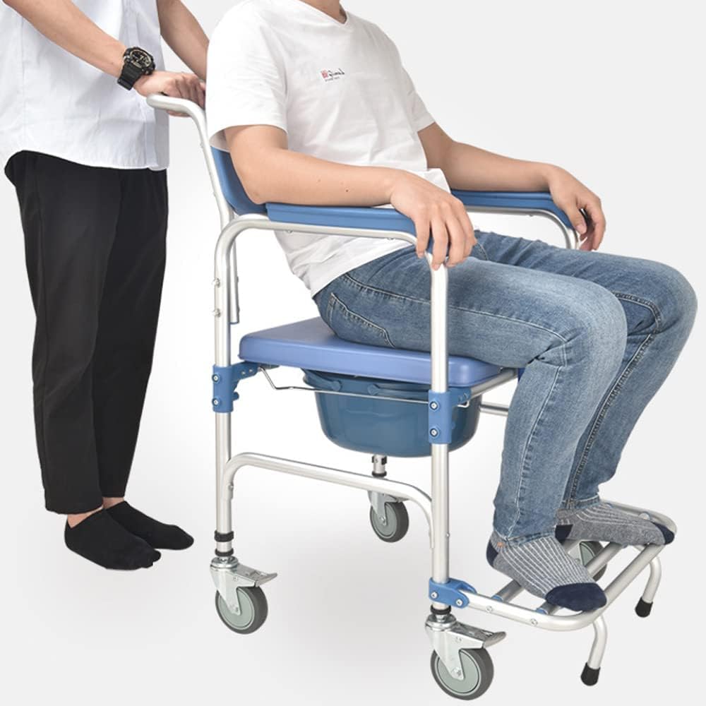 Sedia per WC mobile con braccioli e schienale, sedia da doccia con ruote per anziani e disabili, fino a 150 kg