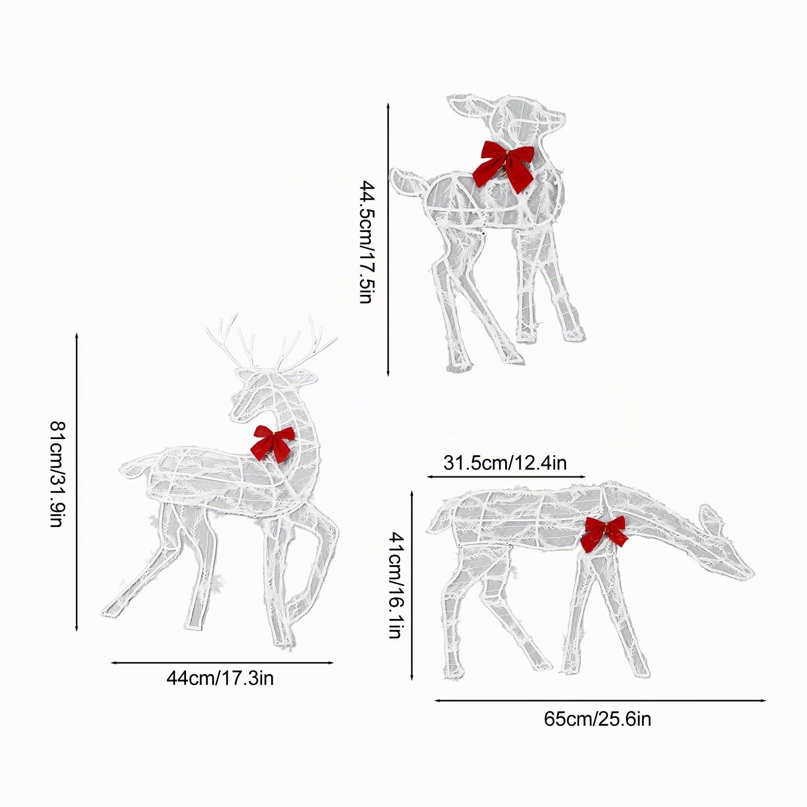 Fockety Beleuchtetes Hirsch-Set, 3er-Set Outdoor-Hirsch-Weihnachtshofdekoration mit LED-Leuchten, Rentierfamilie Weihnachtsrentier, für Drinnen oder Draußen Weihnachtsdekorationen