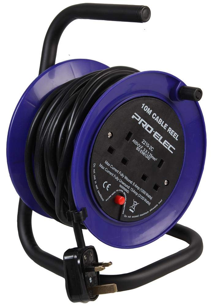 Pro Elec 2 Gang Mini Mains Extension Cable Reel, 10M