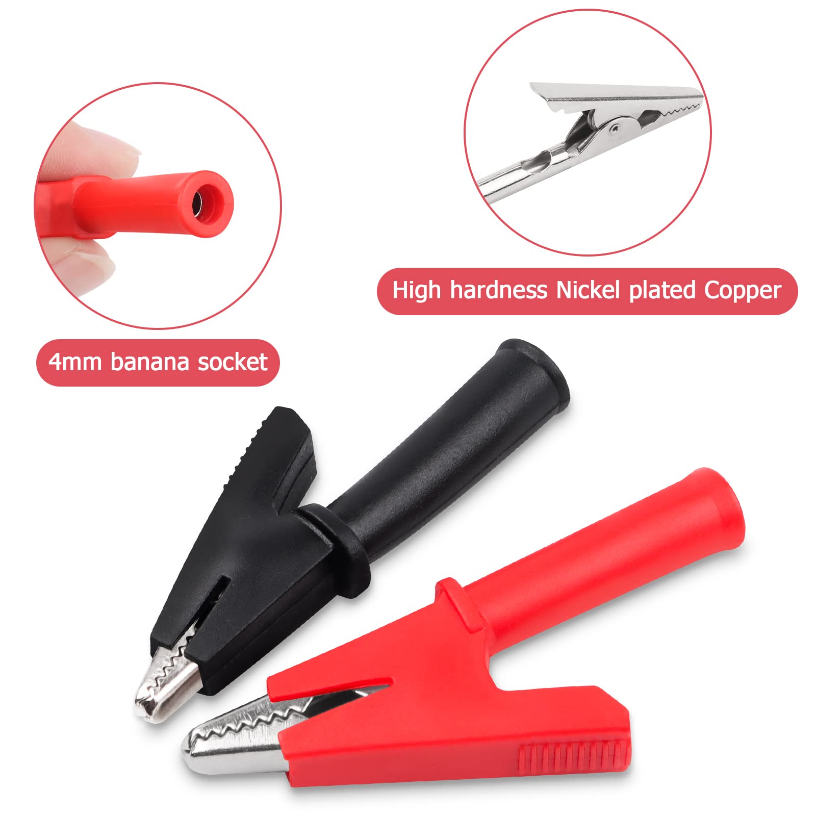 thumbnail: 30A Krokodillenklemmen – 5 Paar (Rood/Zwart) – Volledig Geïsoleerd – Met 4 Mm Bananenplug – Voor Autotesten En Elektronica