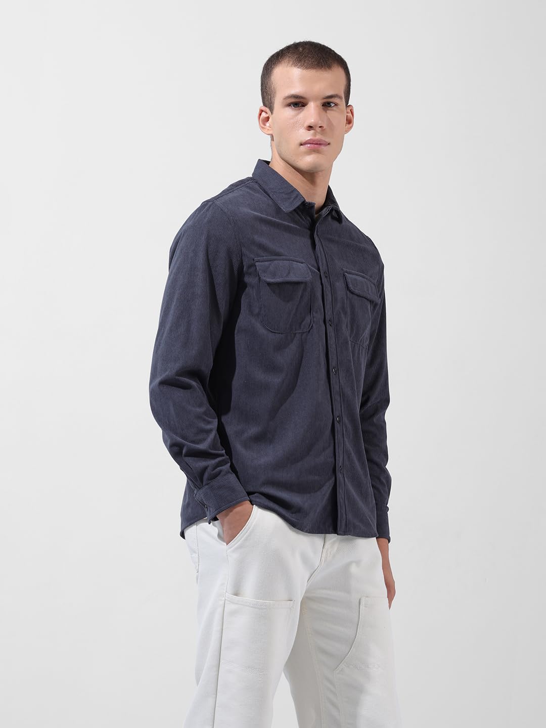 The Indian Garage Co Camicia da uomo vestibilità regolare ricamata, maniche lunghe, colletto a spalla mancante, abbigliamento da strada
