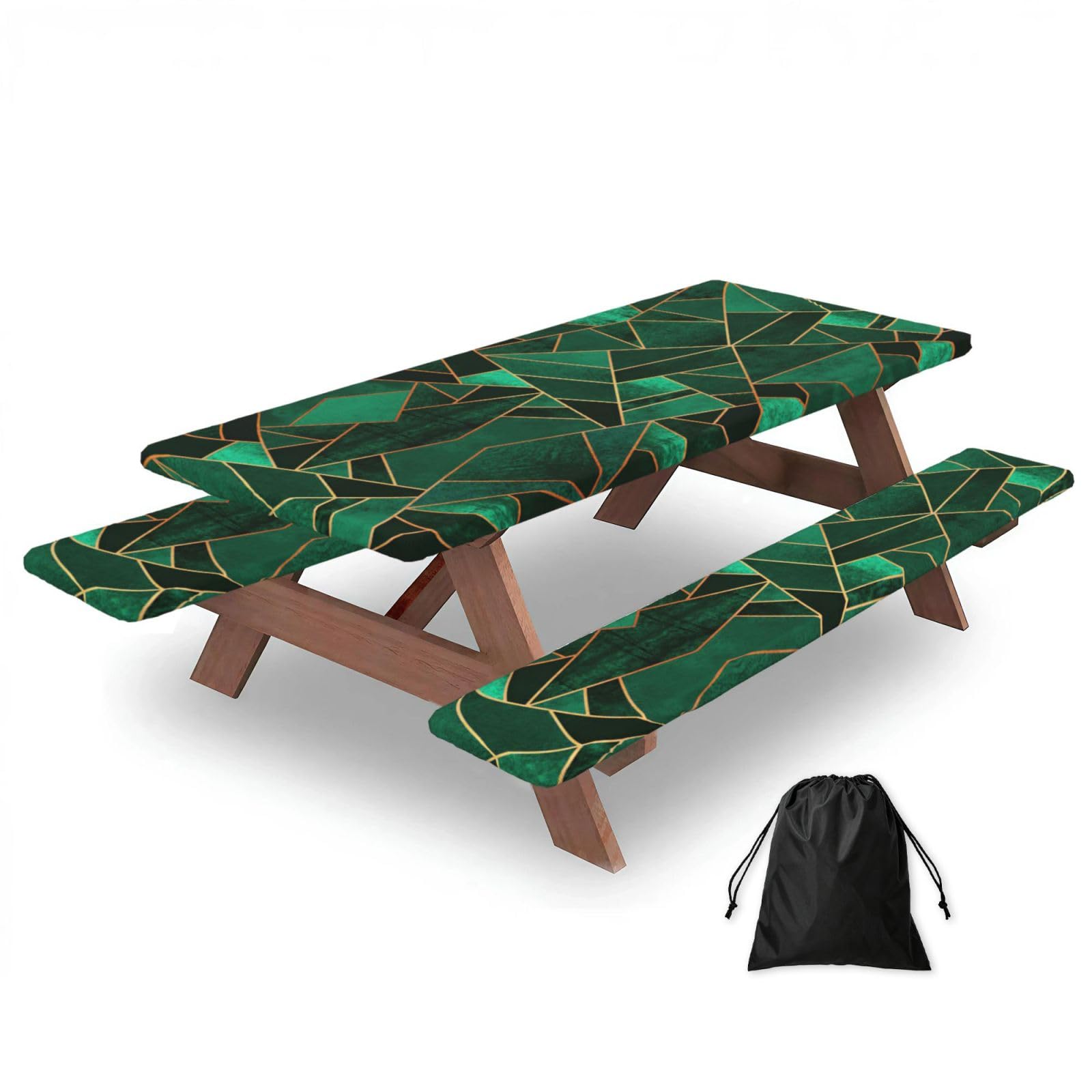 Zyjhyy Black And Gold Geometric Print 3 Pack Wipeable Picnic Bench Cover And Table Cover Lightweight Table Cloth For Camping Outdoor